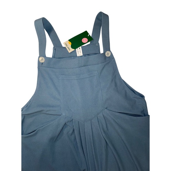 Halara Adjustable Strap Button Pockets Waffle Knit Wide Leg Overalls Blue L NEW - Picture 7 of 11